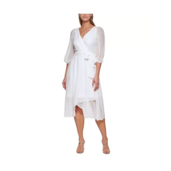 Dkny Dresses Dkny Womens Ivory Belted Lined Blouson Sleeve